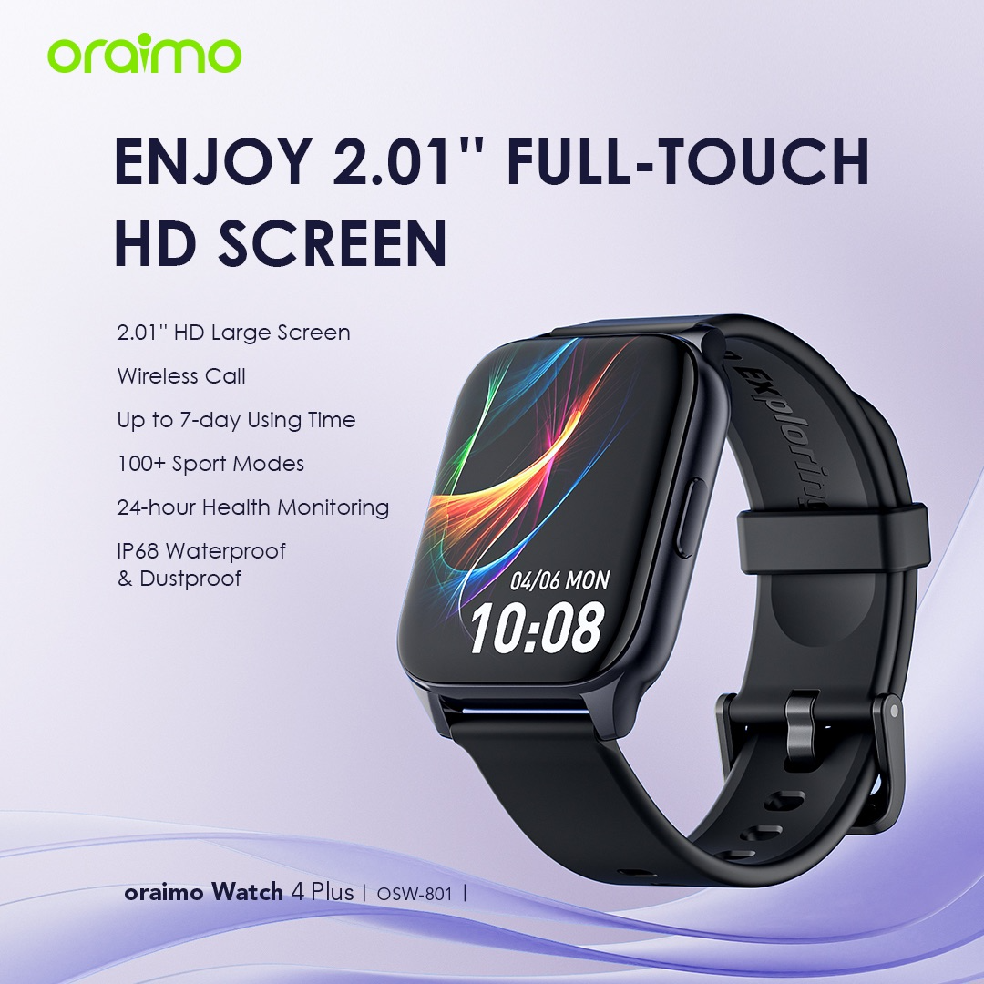 Oraimo Watch 4 Plus 2.01″ HD IP68 Smart Watch