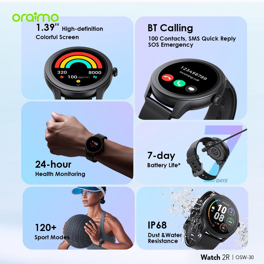 Oraimo Watch 2R 1.39" TFT IP68 Smart Watch image 2