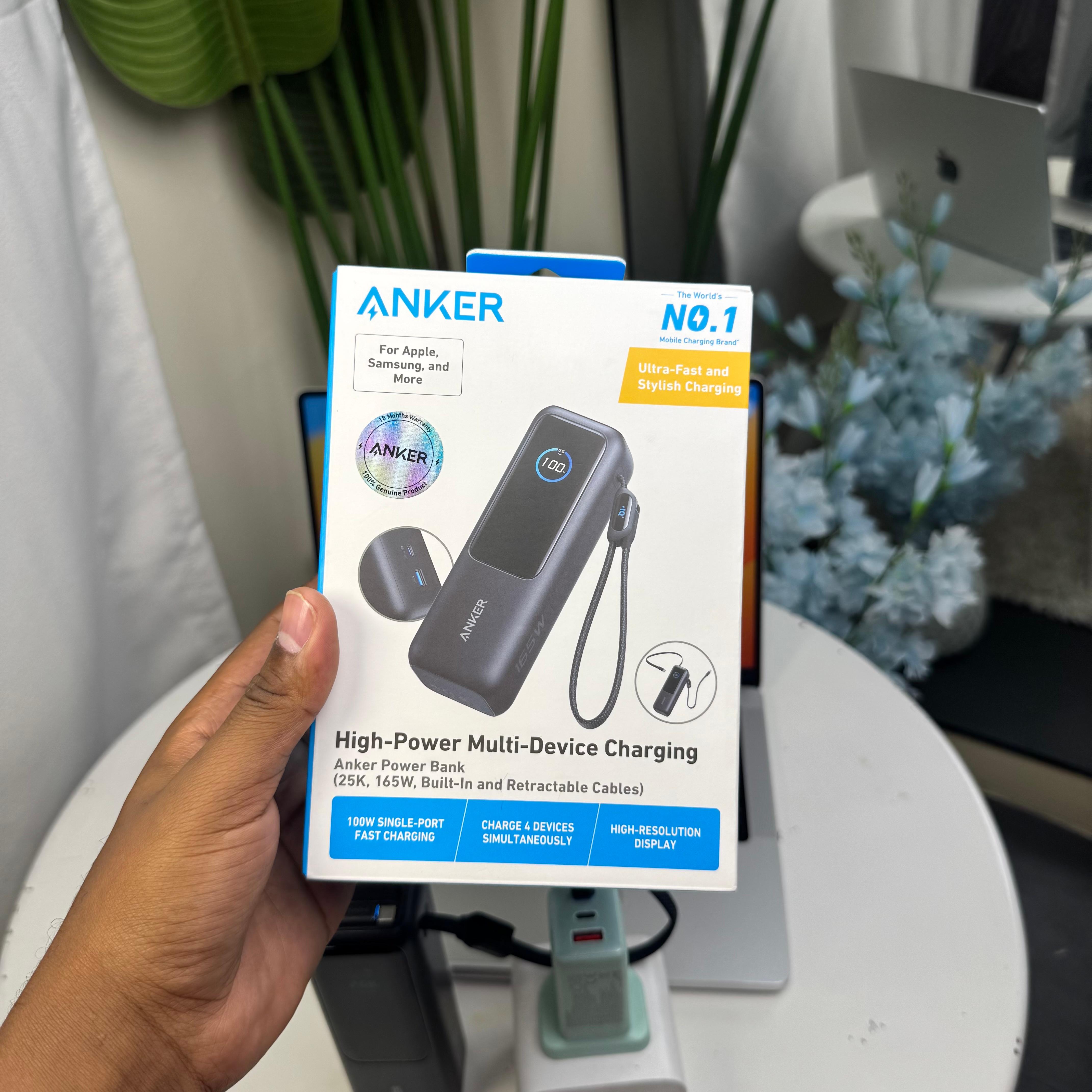 Anker Laptop Power Bank (25K, 165W, Built-In and Retractable Cables)