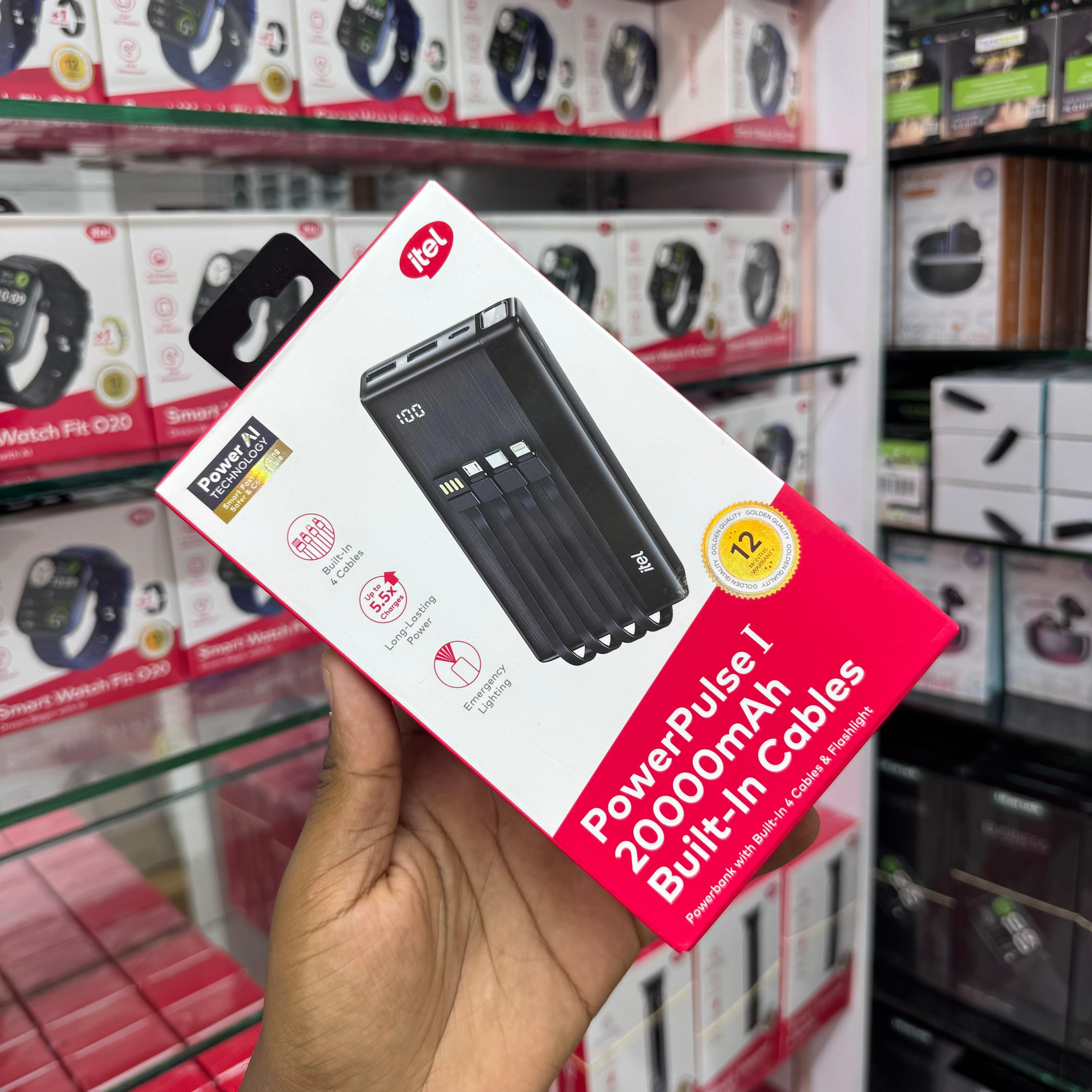 Itel PowerPulse I 20000mAh Powerbank with built in Cables