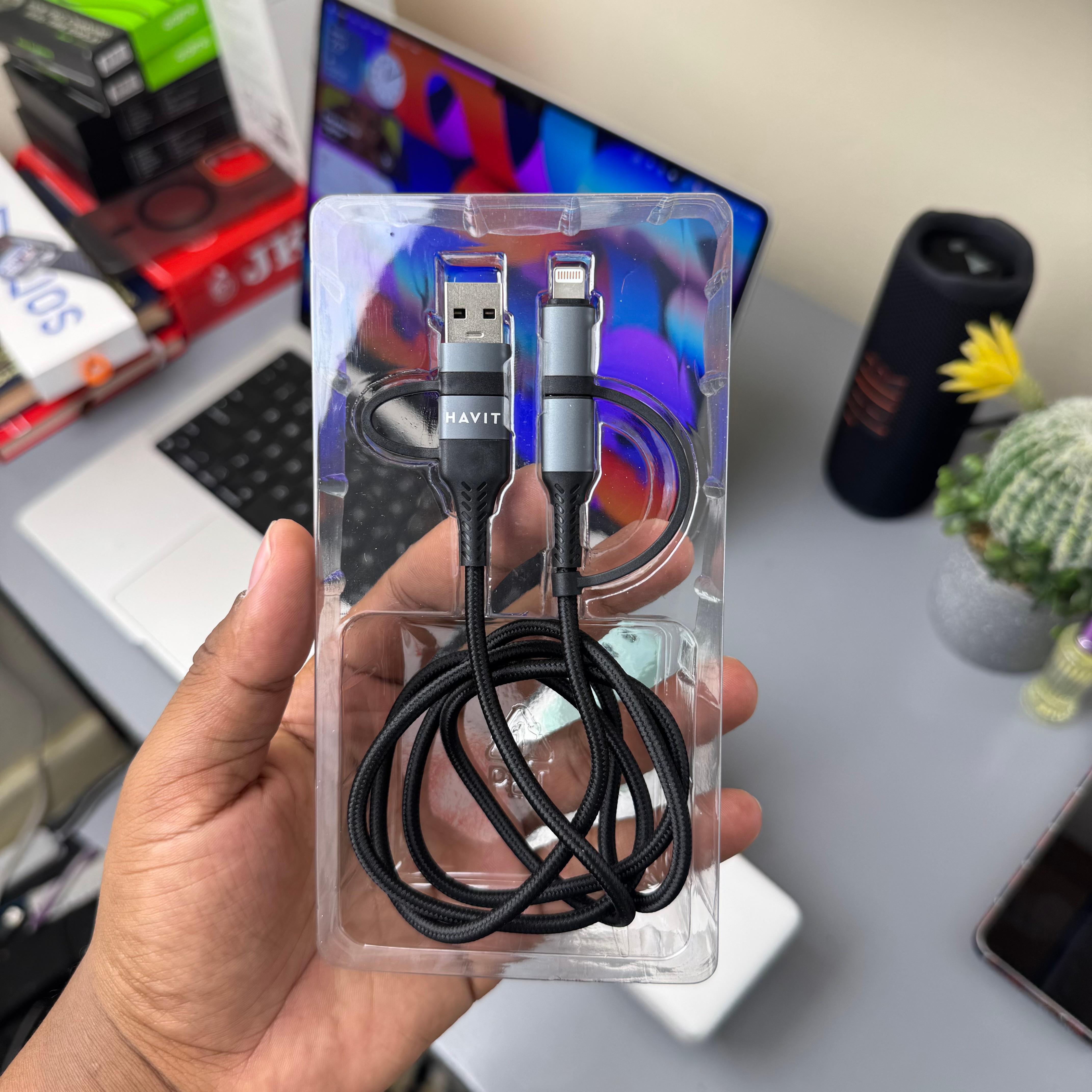 Havit Multi-purpose 4 in 1 Cable with Type A, Type C-C and iPhone lighting connector image 4