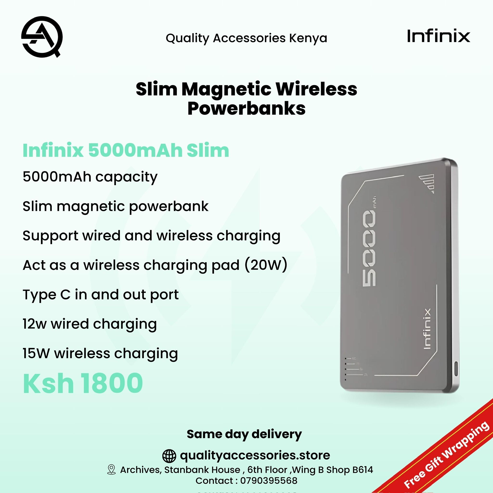 Infinix Slim Magpower 5000mAh Magnetic Wireless Powerbank