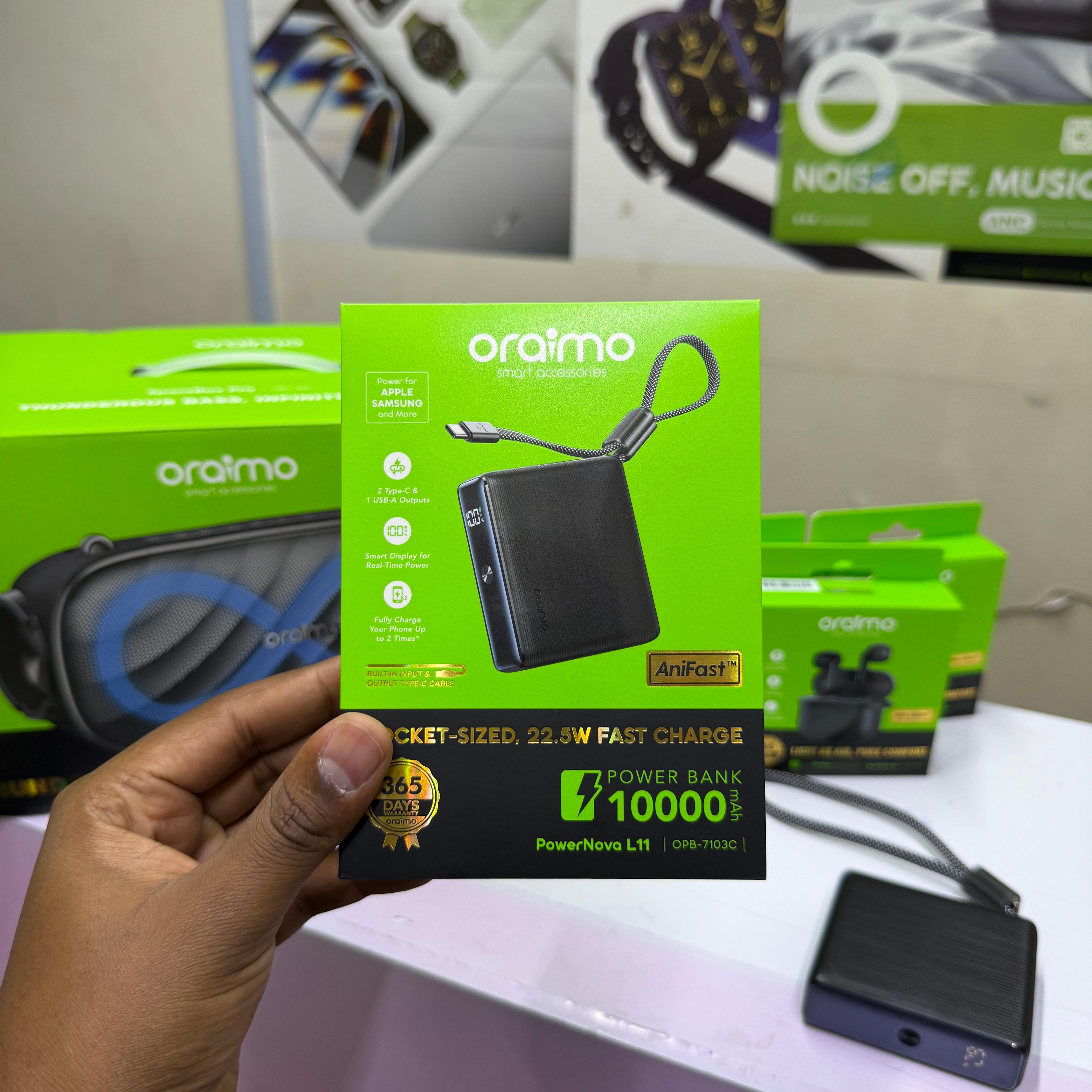 Oraimo PowerNova L11 Portable Powerbank with attached Type C Braided Cable 22.5W  OPB-7103C