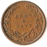 1 Cent (Civil War Token - Army and Navy/Liberty Head) - Reverse