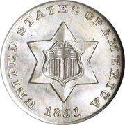 3 Cents (type 1 - no lines bordering star) - Obverse