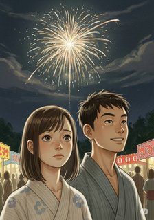 花火時雨 romance story for 13-18 years children in Japanese featuring melancholy themes