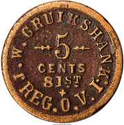 5 Cents - Civil War Sutler Token - J.W. Cruikshank (81st Reg O.V.I.) - Obverse