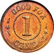 Civil War Merchant Token - T. Ivory, Billiard Saloon (Brooklyn, New York) - Reverse