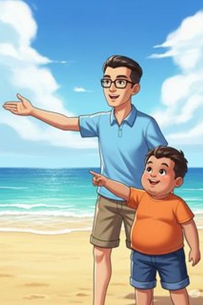 At The Beach daily life story for 3-6 years children in English featuring joyful themes