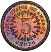 5 Cents "1866 Shield Nickel With Rays" (Pattern; bronze) - Reverse