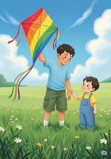 骏熙和骏尧的彩虹风筝 educational story for 3-6 years children in Chinese featuring warm themes