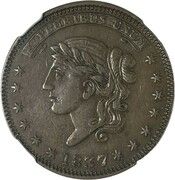 Hard Times Token – Liberty, Stars 6 x 7 / Not One Cent - Obverse