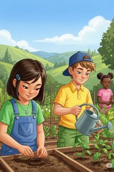 The Great Garden Adventure daily life story for 7-12 years children in English featuring warm themes