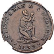 Hard Times Token - Am I not a man and a brother - Obverse