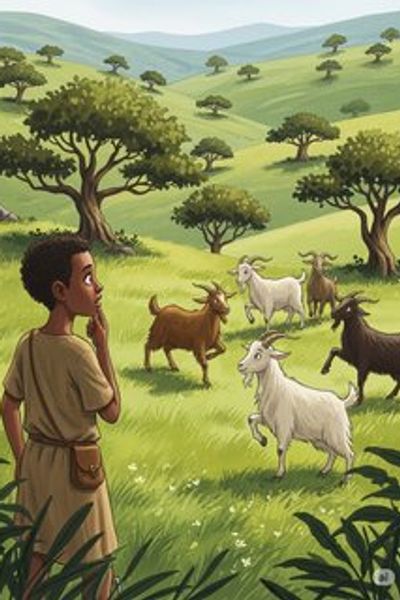 Kaldi and the Dancing Goats educational story for 3-6 years children in English featuring warm themes