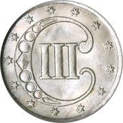 3 Cents (type 1 - no lines bordering star) - Reverse