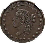 Hard Times Token – Liberty, Stars 7 x 6 irregularly aligned / Not One Cent - Obverse