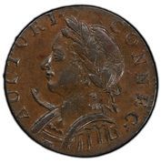 ½ Penny - Copper "Mailed Bust Left, Horned" - Obverse