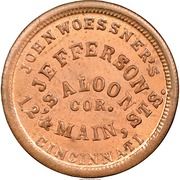 Civil War Merchant Token - John Woessner, Jefferson's Saloon (Cincinnati, OH) - Obverse