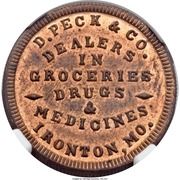 Civil War Merchant Token - D. Peck and Co. Groceries Drugs and Medicines Civil War (Ironton, Missouri) - Obverse