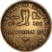 Hard Times Token - Abraham Riker, Boots and Shoes (New York, NY) - Obverse