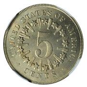 5 Cents "1866 Shield Nickel With Rays" (Pattern; copper) - Reverse
