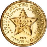 1 Stella / 4 Dollars "1880 Stella" (Pattern; gold) - Reverse