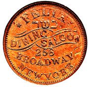 Civil War Merchant Token - Felix Dining Saloon (New York, NY; Overstruck on an 1863 Cent) - Obverse