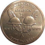 1 Dollar "Native American Dollar" (Code Talkers from both WWI and WWII) - Reverse