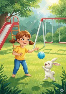Lena and Hoppy's Fun Day daily life story for 3-6 years children in English featuring warm themes
