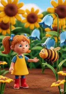 The Buzzing Garden Helpers educational story for 3-6 years children in English featuring warm themes