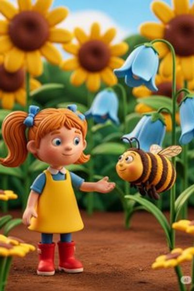 The Buzzing Garden Helpers educational story for 3-6 years children in English featuring warm themes
