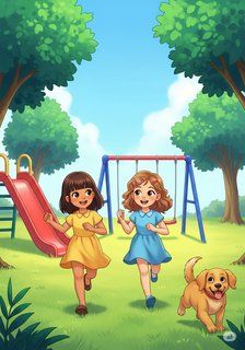 Sunny Day at the Playground daily life story for 3-6 years children in English featuring warm themes