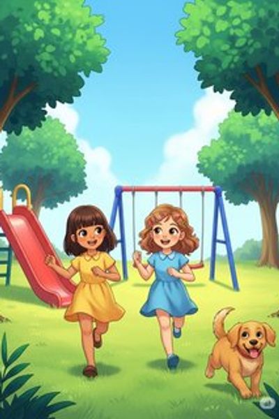 Sunny Day at the Playground daily life story for 3-6 years children in English featuring warm themes