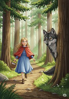 Little Red Riding Hood fairy tale story for 3-6 years children in English featuring warm themes