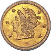 ¼ Dollar (California Territorial Gold "Round Liberty Head") - Obverse