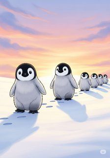 ふわふわペンギンの夕焼け散歩 fairy tale story for 3-6 years children in Japanese featuring warm themes