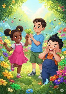 Sunny Days in the Rainbow Garden fantasy story for 3-6 years children in English featuring joyful themes