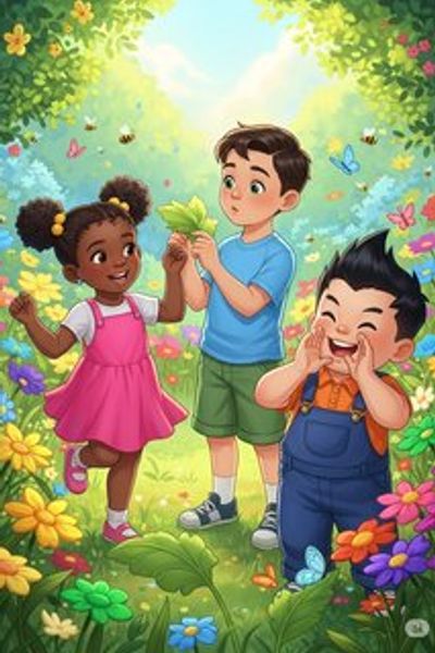 Sunny Days in the Rainbow Garden fantasy story for 3-6 years children in English featuring joyful themes
