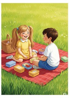 Lily and Sam's Safe Picnic educational story for 7-12 years children in English featuring warm themes