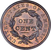 1 Cent "Liberty Head / Matron Head Modified" (Type 2 Young Head) - Reverse
