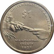 1 Dollar "Native American Dollar" (Wampanoag Treaty) - Reverse