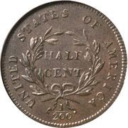 ½ Cent "1⁄200 Dollar Liberty Cap, Head Facing Right, Half Cent" - Reverse