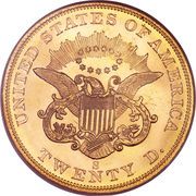 20 Dollars (Liberty Head - Double Eagle, No motto) - Reverse