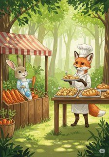 The Forest Market Adventure educational story for 7-12 years children in English featuring warm themes