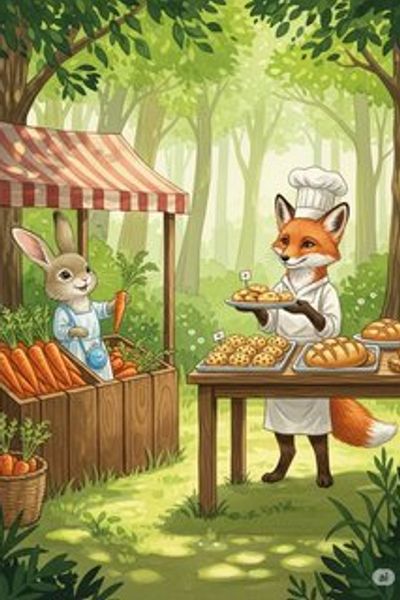 The Forest Market Adventure educational story for 7-12 years children in English featuring warm themes