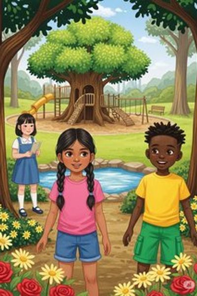 Sunny Day Adventures at Rainbow Park adventure story for 3-6 years children in English featuring warm themes