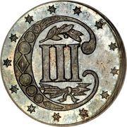 3 Cents (type 2 - two lines bordering star) - Reverse