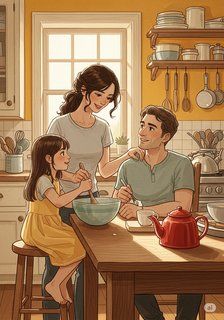 Cooking Up Memories in a New City daily life story for 3-6 years children in English featuring melancholy themes