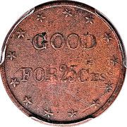 25 Cents - Civil War Merchant Token - Miners Brewery and Bakery (Idaho City, Idaho) - Reverse